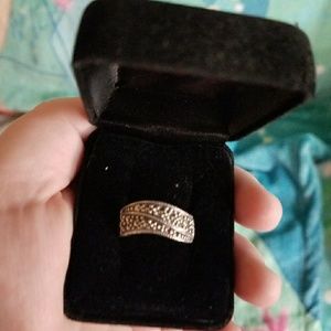 Sterling silver stamped ring with black stones